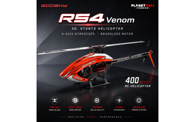 Goosky Legend RS4 Venom 2025 Helicopter Kit With Motor - Orange / Green