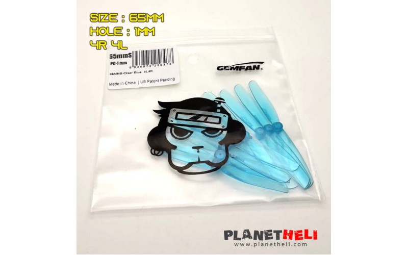 Gemfan 65mmS Transparent 2 leaf Propeller Blue - 1mm hole